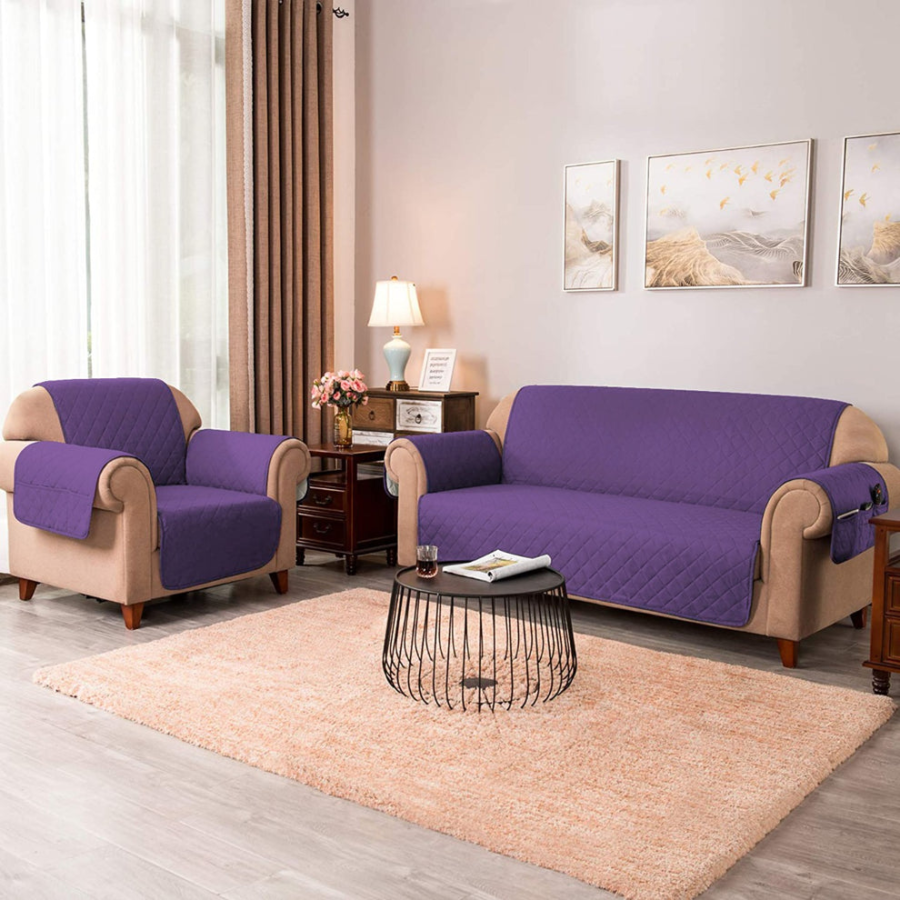 Sofa Cover-Purple with Pockets - Image 2